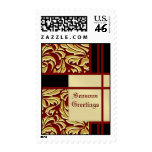 Red Damask Gold Metal Postage Stamp
