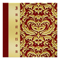 Red Damask Gold Metal Valentines Day Invitations