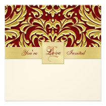 Red Damask Gold Metallic Valentines Invitations