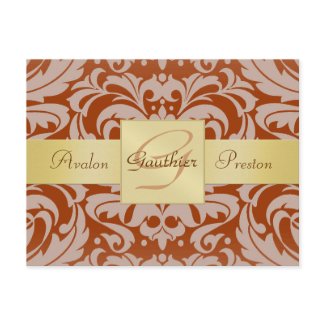 Red Damask Gold Monogram Save The Date Postcard postcard
