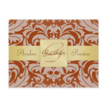 Red Damask Gold Monogram Save The Date Postcard