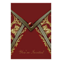 Red Damask Gold Party Invitation Template