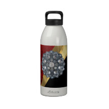Red damask & gold reusable water bottle