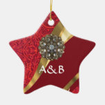 Red damask & gold swirl christmas tree ornament