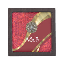 Red damask & gold swirl premium keepsake box