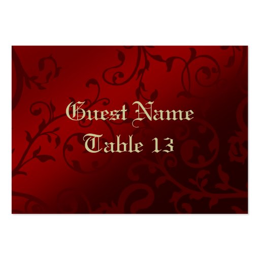 Red Damask Gothic Reception Guest Place Card Business Card Templates (front side)
