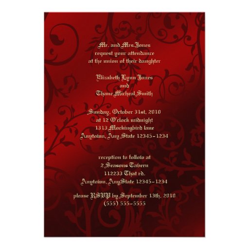 Red Damask Gothic Wedding Custom Announcements