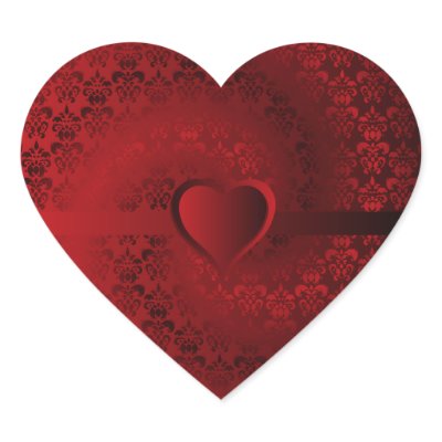 Red damask heart heart sticker