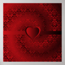 Red damask heart print