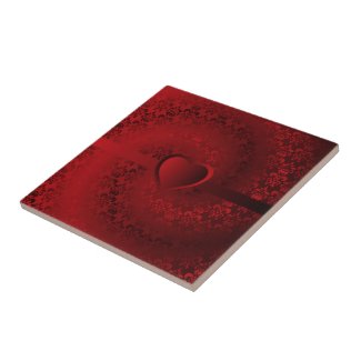 Red damask heart tile