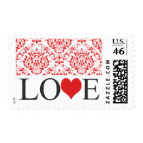 Red Damask Love Wedding Postage Stamps