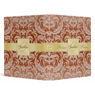 Red Damask Monogram Gold Ribbon Binder binder