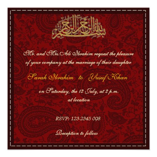 Red Damask Muslim wedding Custom Announcement