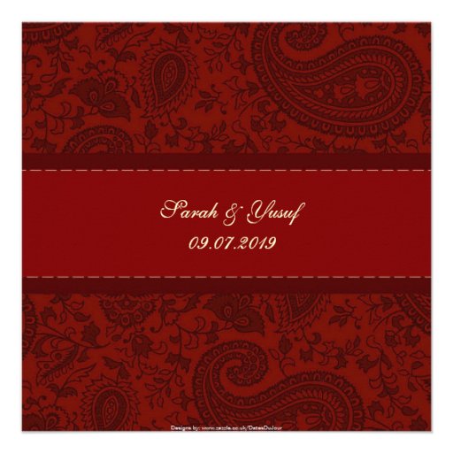 Red Damask Muslim wedding Personalised Announcements