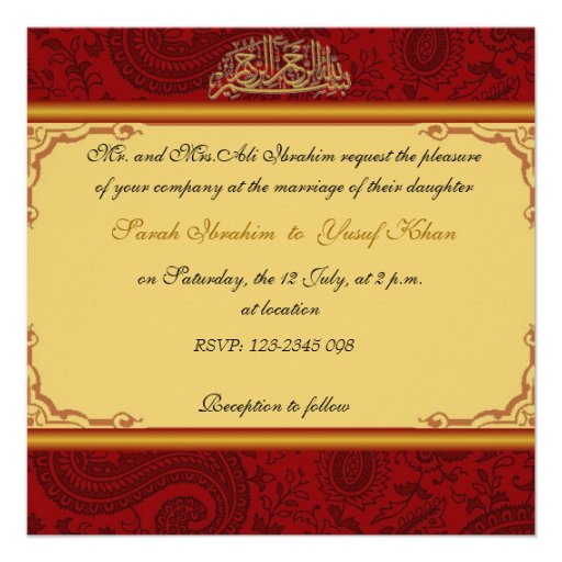 Red Damask Muslim wedding Invitation