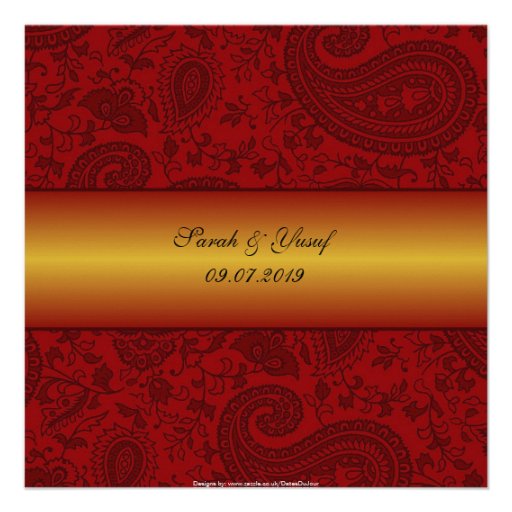 Red Damask Muslim wedding Invitation
