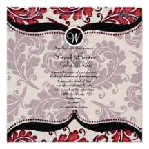 Red Damask Paisley Wedding Invite