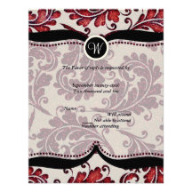 Red Damask Paisley Wedding RSVP Custom Invites