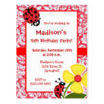 Red Damask Pattern; Ladybug Post Card
