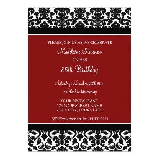 Red Damask Photo 85th Birthday Party Invitations