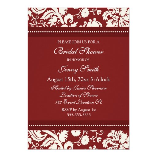 Red Damask Photo Bridal Shower Invitation Card