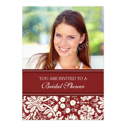 Red Damask Photo Bridal Shower Invitation Card