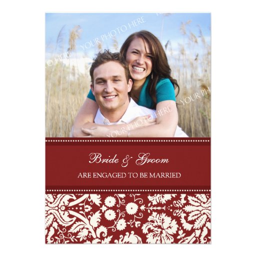 Red Damask Photo Engagement Party Invitations
