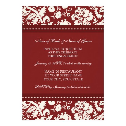 Red Damask Photo Engagement Party Invitations