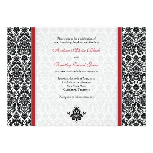 Red Damask Photo Wedding Invitation