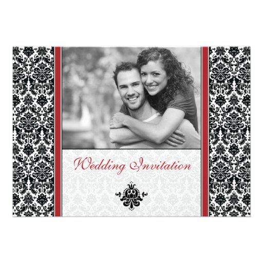 Red Damask Photo Wedding Invitation