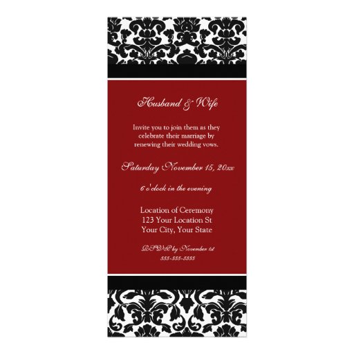 Red Damask Photo Wedding Vow Renewal Invitations