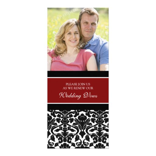 Red Damask Photo Wedding Vow Renewal Invitations