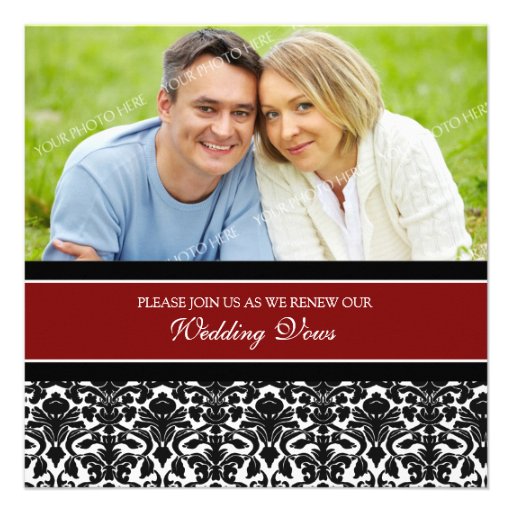 Red Damask Photo Wedding Vow Renewal Invitations