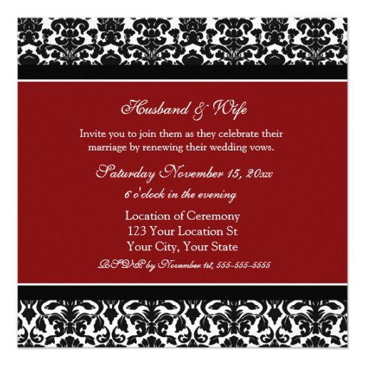 Red Damask Photo Wedding Vow Renewal Invitations