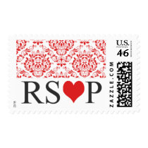 Red Damask RSVP Wedding Postage Stamps