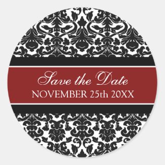 Red Damask Save the Date Envelope Seal Round Stickers