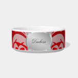 Red Damask Silver Plaque Name Pet Bowl Cat Food Bowls