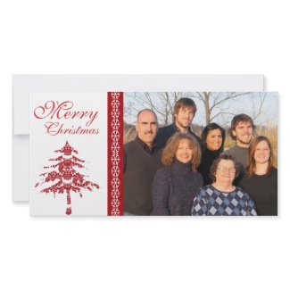 Red Damask Tree & Snowflakes Merry Christmas photocard