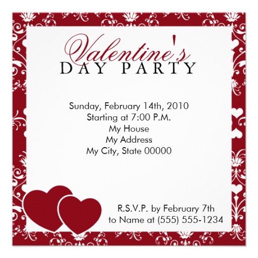 Red Damask Valentines Day Invitation (front side)