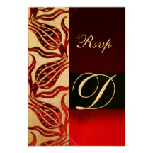RED DAMASK VELVET TULIPS MONOGRAM Burgundy Gold Personalized Invitation