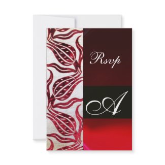 RED DAMASK VELVET TULIPS MONOGRAM Burgundy White invitation