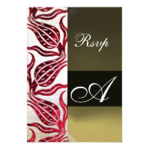 RED DAMASK VELVET TULIPS MONOGRAM Burgundy White Custom Invitations
