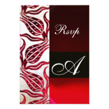 RED DAMASK VELVET TULIPS MONOGRAM Burgundy White Announcements