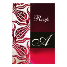 RED DAMASK VELVET TULIPS MONOGRAM Burgundy White Personalized Announcement