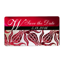 RED DAMASK VELVET TULIPS MONOGRAM Burgundy White Personalized Shipping Labels