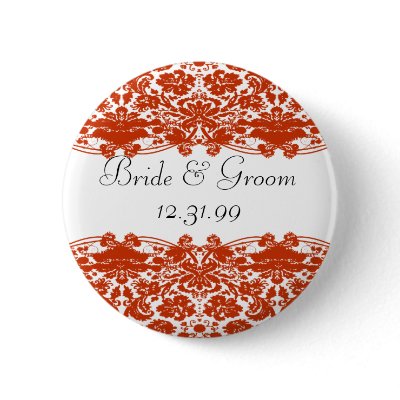 Red Damask Wedding buttons