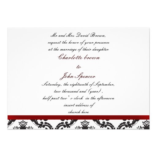 Red damask  wedding invitation