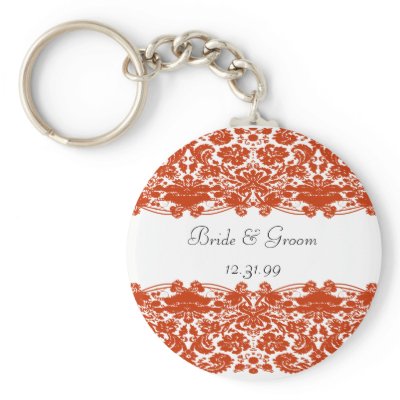 Red Damask Wedding Key Chains