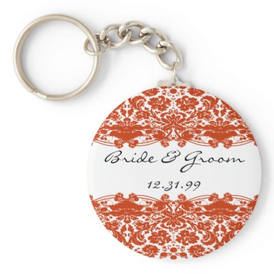 Red Damask Wedding Key Chain