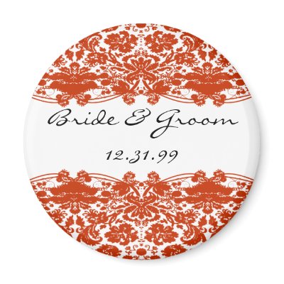 Red Damask Wedding magnets